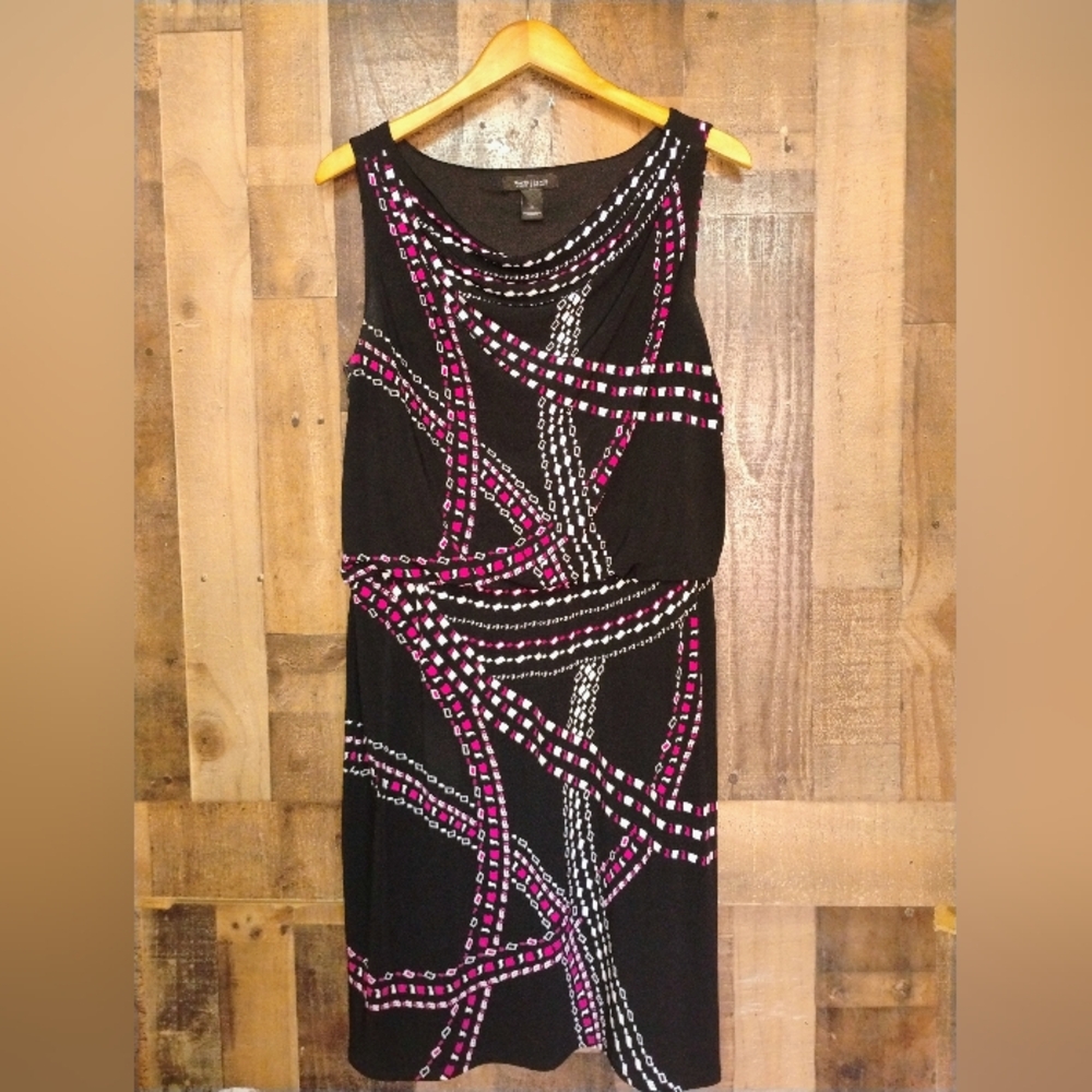 White House Black Market Black Sleeveless Dress Pink White Geometric Pattern 12